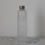 Water tracking bottle displayed on gray table